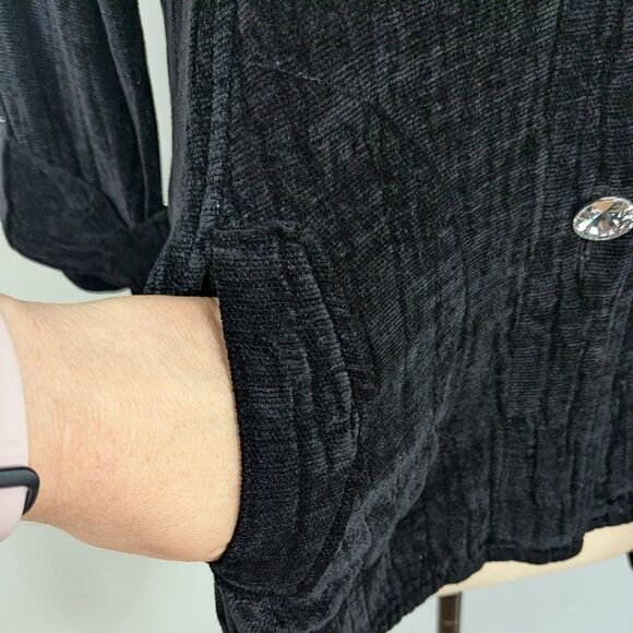 Velvet Top M Black Velour Blouse Button Whmsigoth Laggenlook 3/4 Sleeve Flowy - Picture 4 of 11